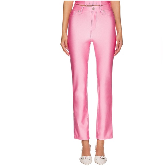 Good American Compression Shine Sorority Pink Straight Pants 28 NWT High Rise - Picture 2 of 10